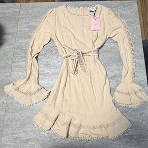 NWT  Hello Molly Follow My Lead dress in beige 100% linen Size US 8